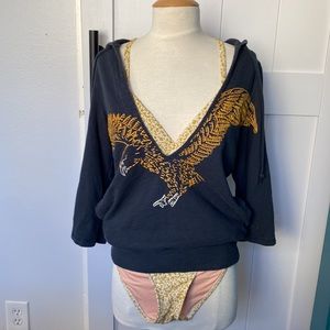 Lucky Brand Deep V Embroidered Eagle Hoodie